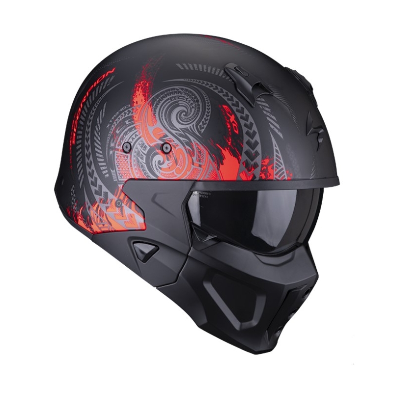 Otevřená přilba s maskou SCORPION COVERT-X TATTOO matná černo-červená