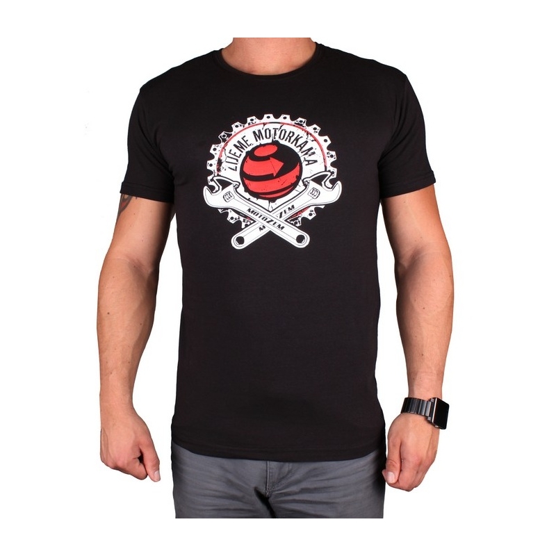 Camiseta s motivem MotoZem We live motorcycling negro liquidación