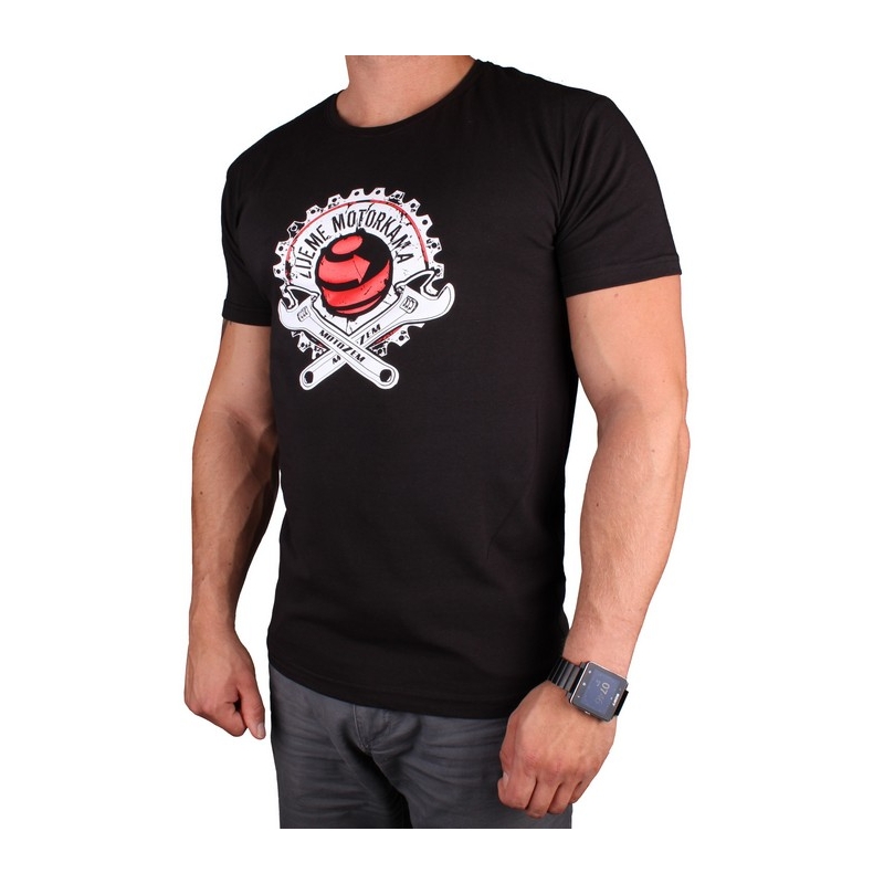 Camiseta s motivem MotoZem We live motorcycling negro liquidación