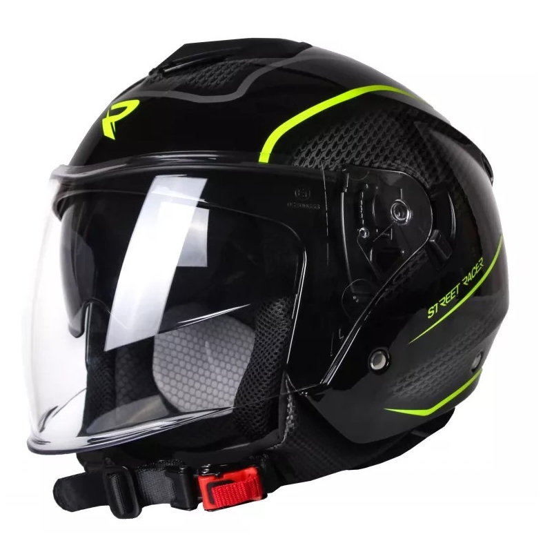 Casco Moto Open Street Racer Pilot Negro y Amarillo