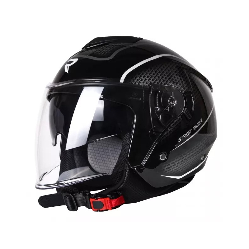 Casco Moto Open Street Racer Pilot blanco y negro