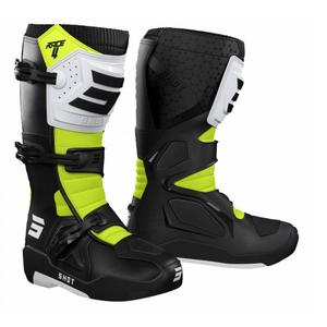 Botas de moto Shot Race 4 Negro-Blanco-Amarillo Flúo