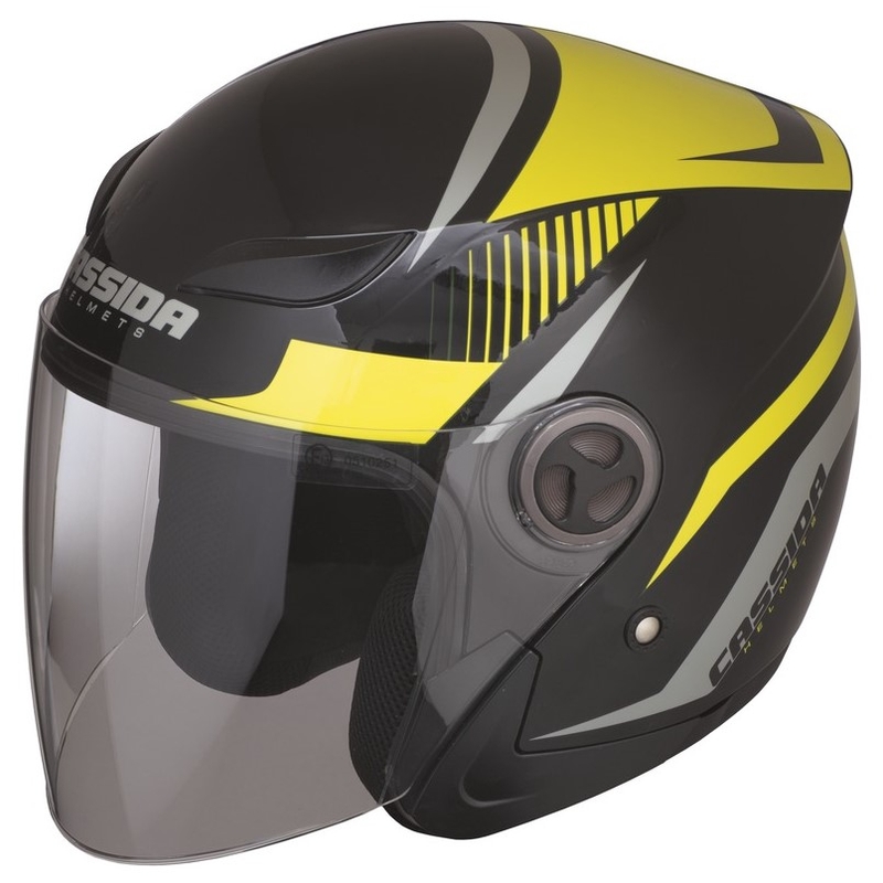 Casco de moto Cassida Reflex abierto negro-plata-amarillo fluo