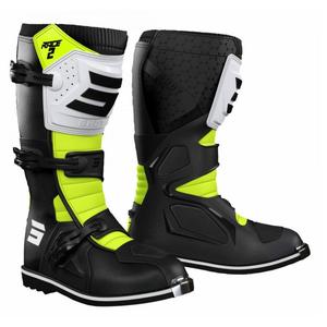 Botas de moto para niños Shot Race 2 Negro-Blanco-Amarillo Flúo