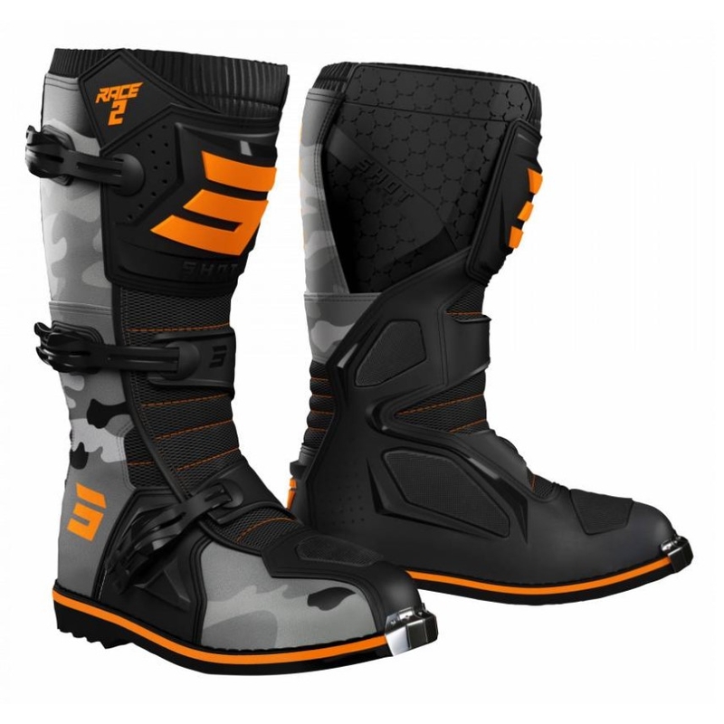 Botas de moto para niños Shot Race 2 camo-fluo naranja liquidación