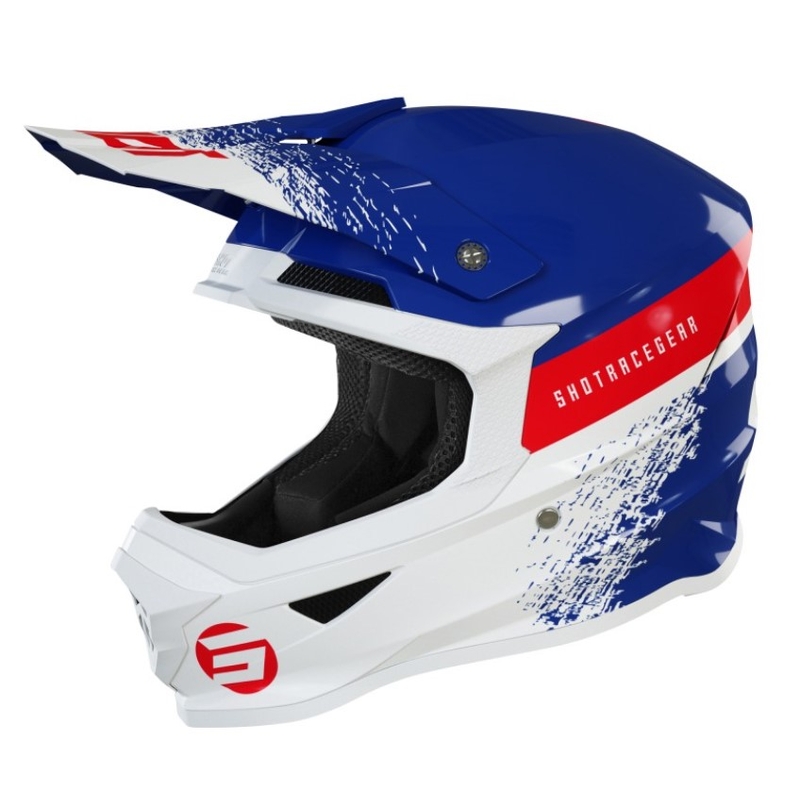 Casco de motocross infantil Shot Furious Roll blanco-azul-rojo