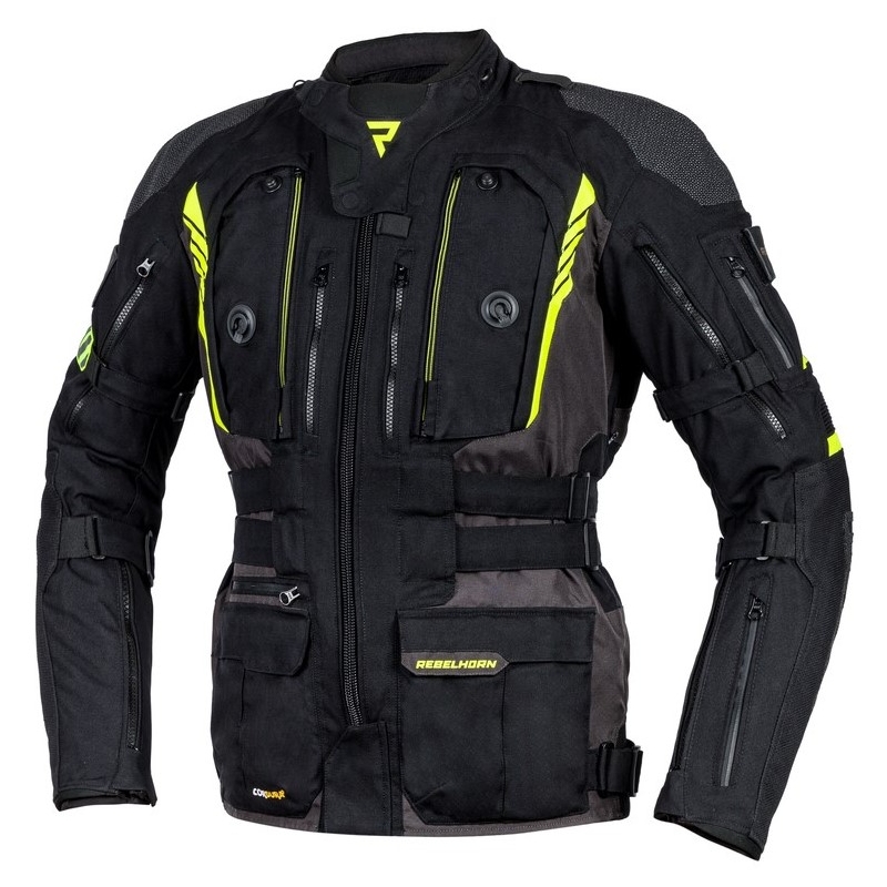 Chaqueta de moto Rebelhorn Patrol negro-gris-amarillo fluo