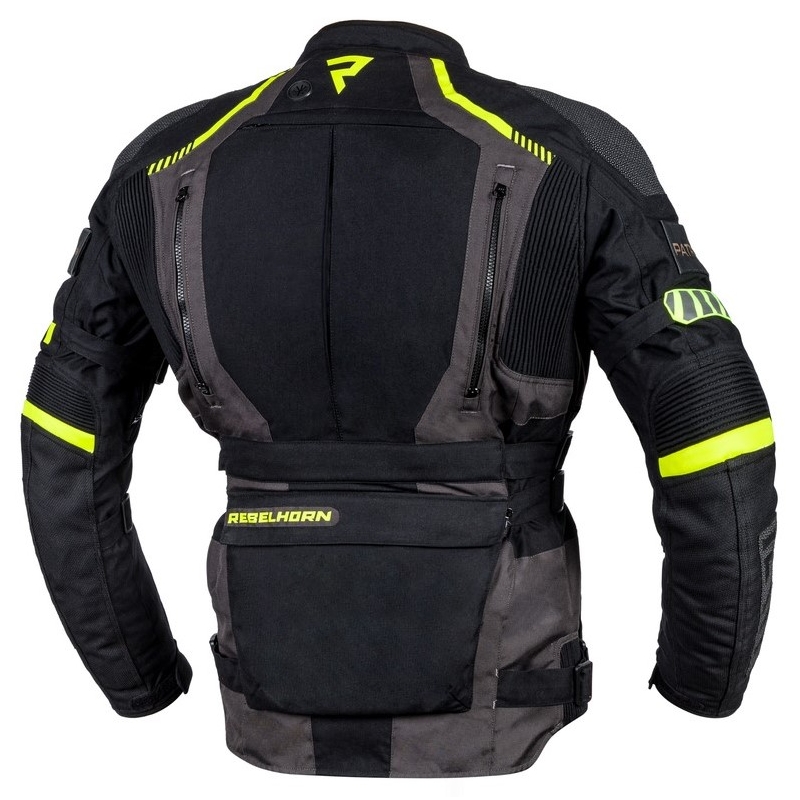 Chaqueta de moto Rebelhorn Patrol negro-gris-amarillo fluo