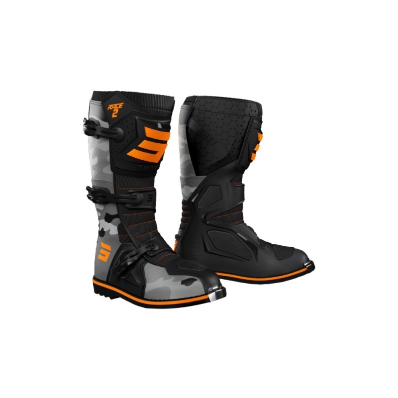 Botas de moto Shot Race 2 negro-camuflaje-naranja fluorescente