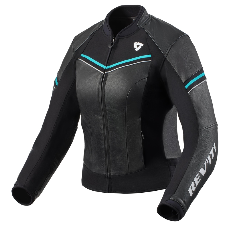 Chaqueta de moto Revit Median para mujer en negro y turquesa liquidación