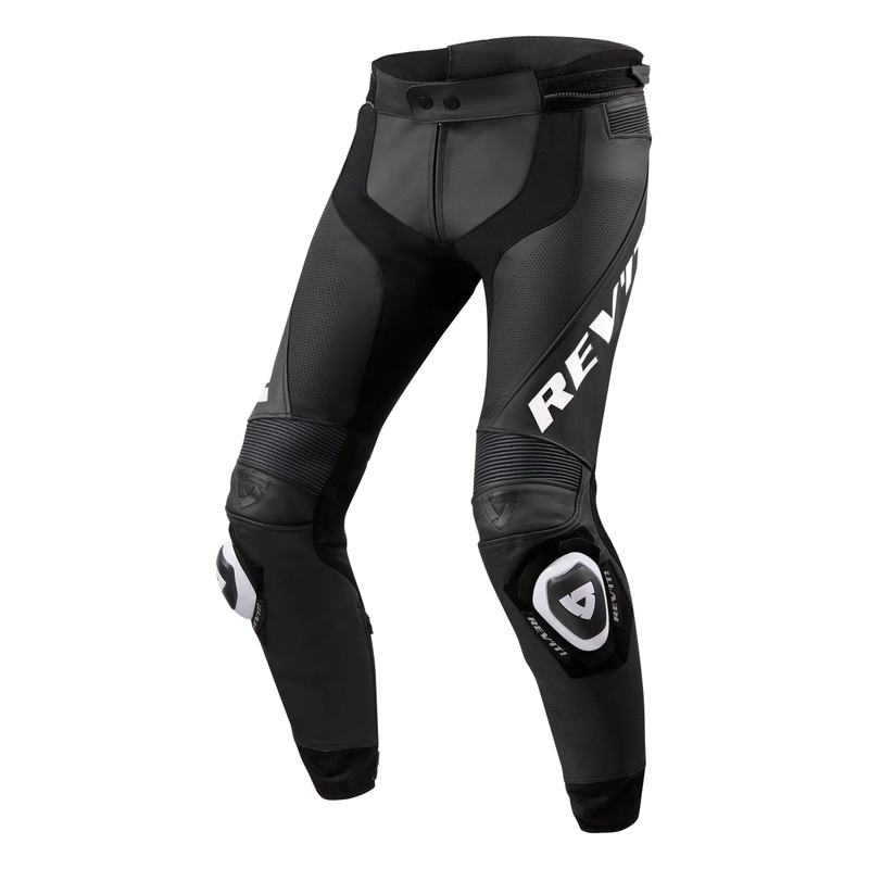 Pantalón de moto Revit Apex blanco y negro extendido