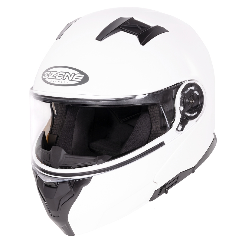 Ozone Flip Up Casco Moto Tormenta Blanco Brillo liquidación