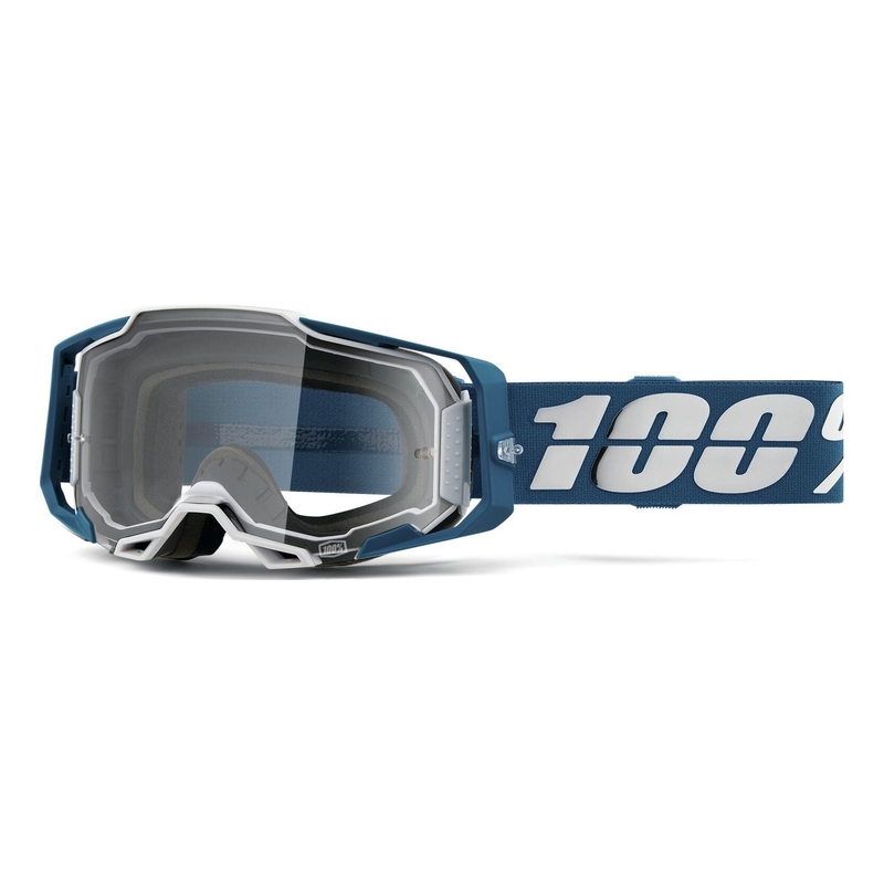 Gafas de motocross 100% ARMEGA Albar azul y blanco (plexi transparente)