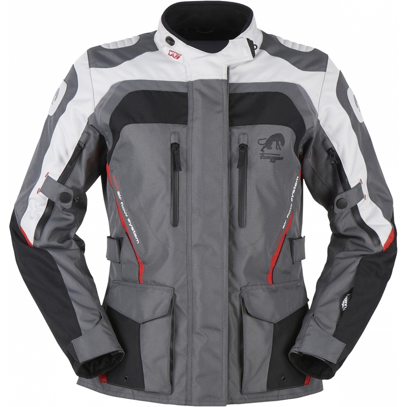 Chaqueta de moto para mujer Furygan Apalaches roja, blanca, negra y gris