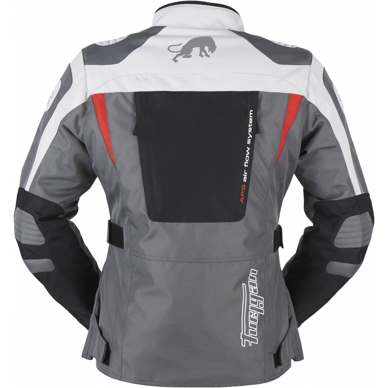 Chaqueta de moto para mujer Furygan Apalaches roja, blanca, negra y gris