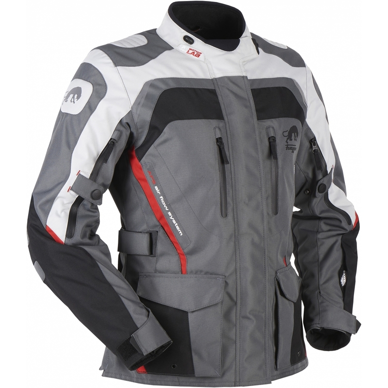 Chaqueta de moto para mujer Furygan Apalaches roja, blanca, negra y gris