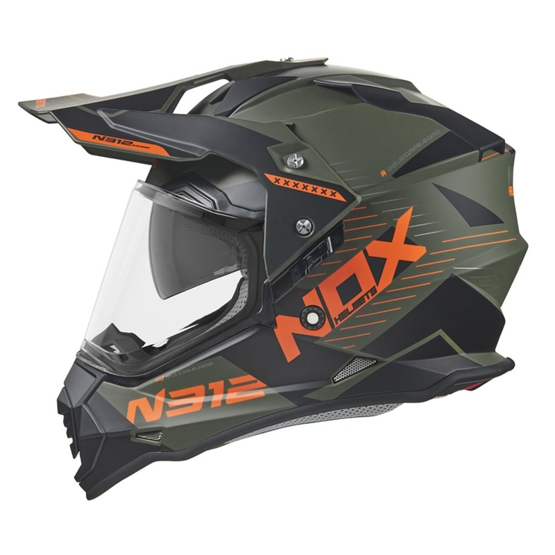 Enduro přilba NOX N312 EXTEND 2022 khaki-oranžová