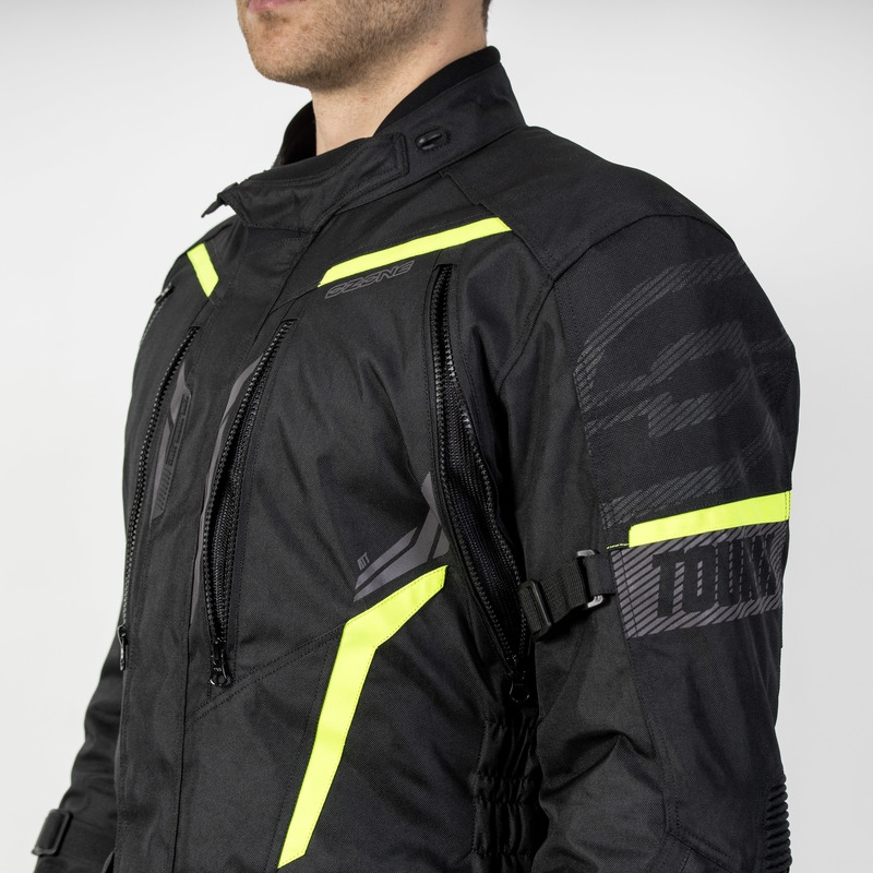 Chaqueta de moto Ozone Tour III negro-antracita-amarillo fluo