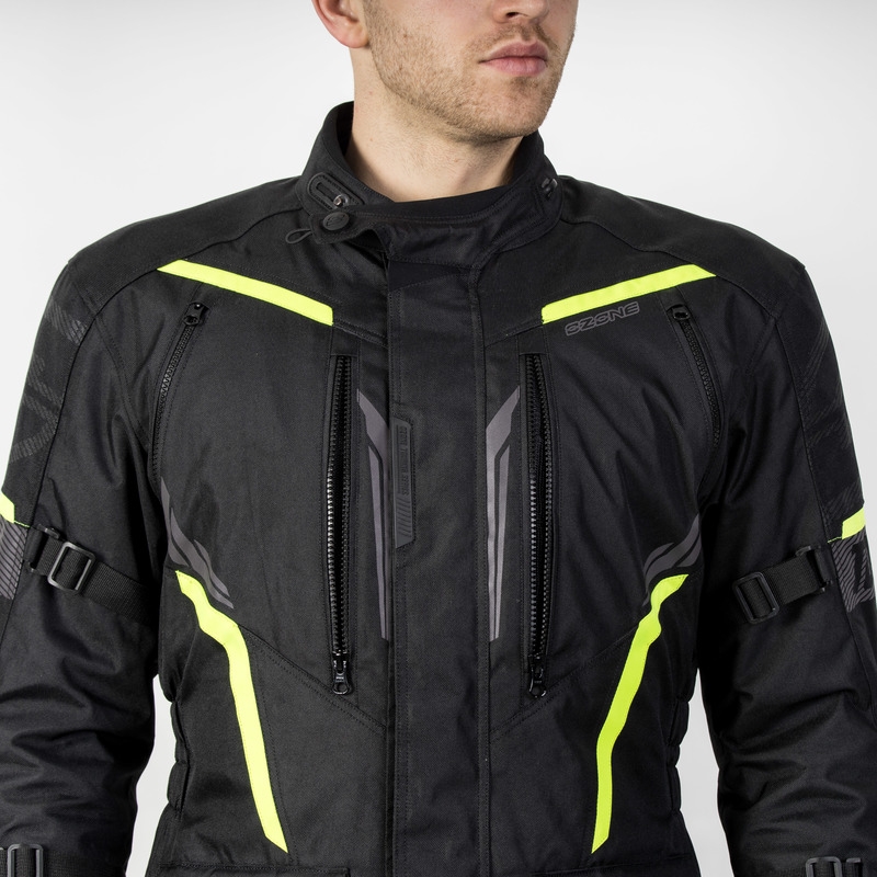 Chaqueta de moto Ozone Tour III negro-antracita-amarillo fluo