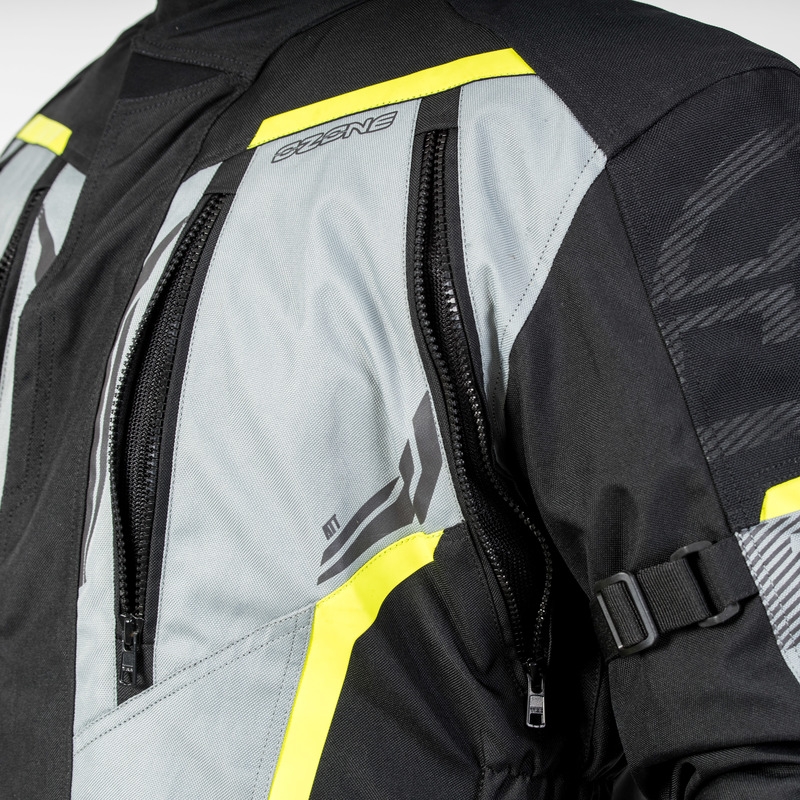 Chaqueta de moto Ozone Tour III negro-gris-amarillo fluo
