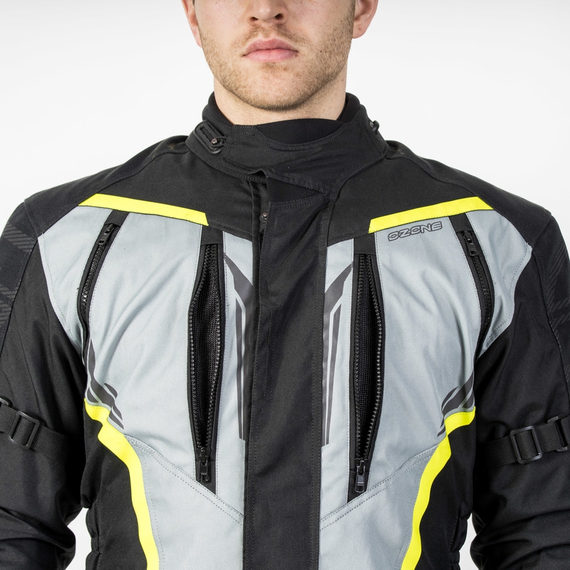 Chaqueta de moto Ozone Tour III negro-gris-amarillo fluo