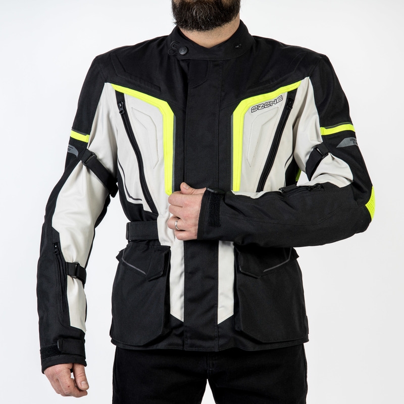 Chaqueta de moto Ozone Sahara negro-gris-amarillo fluo liquidación