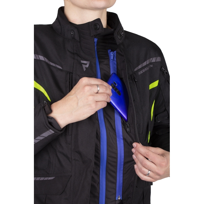 Chaqueta moto mujer Rebelhorn Hiker III negro-amarillo fluo liquidación