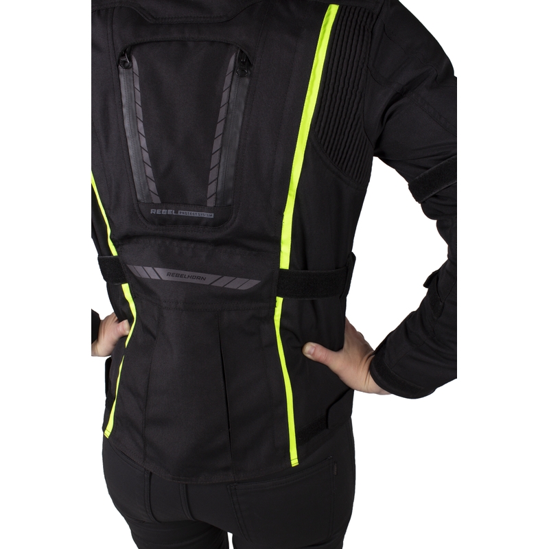 Chaqueta moto mujer Rebelhorn Hiker III negro-amarillo fluo liquidación