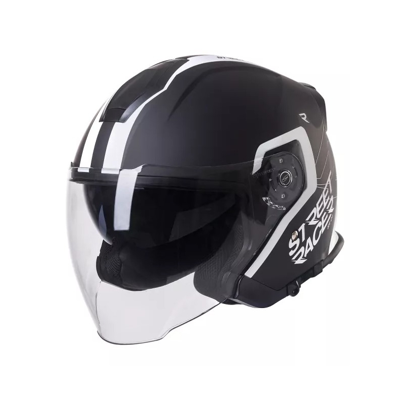 Casco de moto abierto Street Racer SR 01 blanco y negro