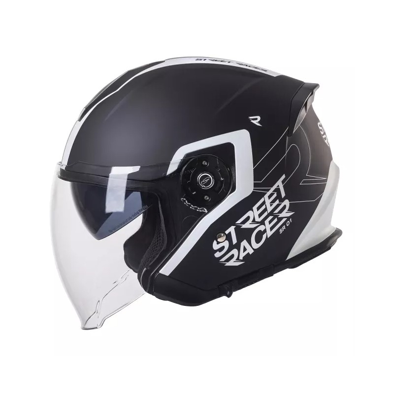 Casco de moto abierto Street Racer SR 01 blanco y negro