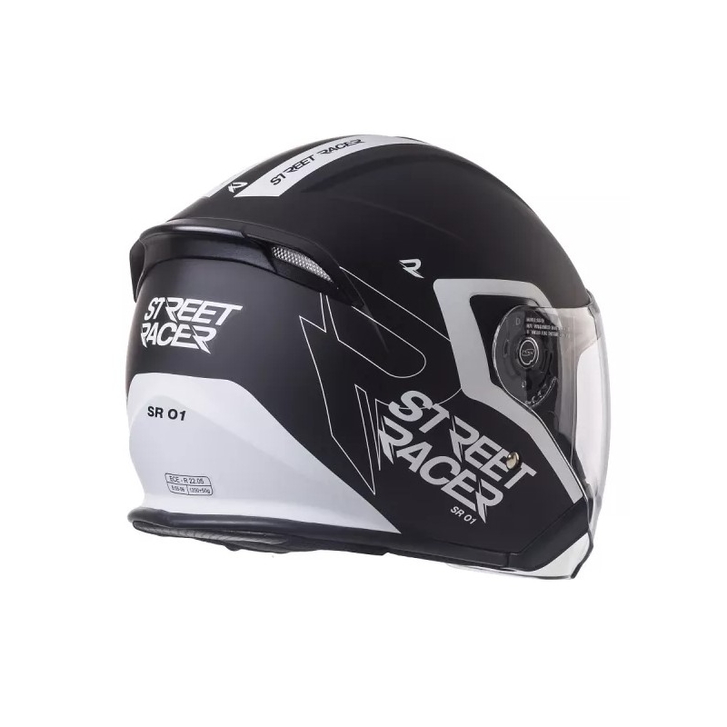 Casco de moto abierto Street Racer SR 01 blanco y negro