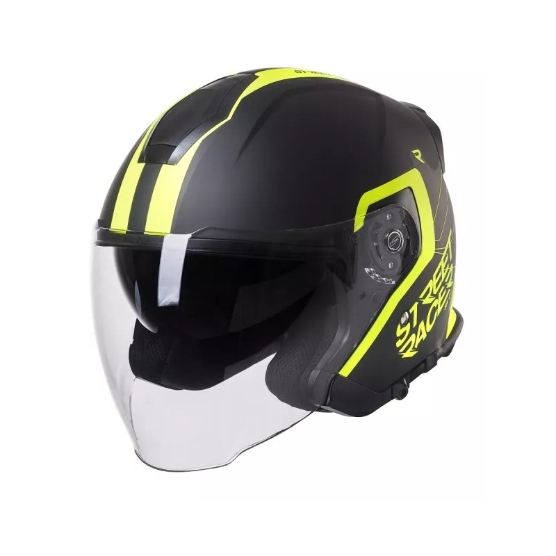 Casco de moto abierto Street Racer SR 01 negro-amarillo fluo