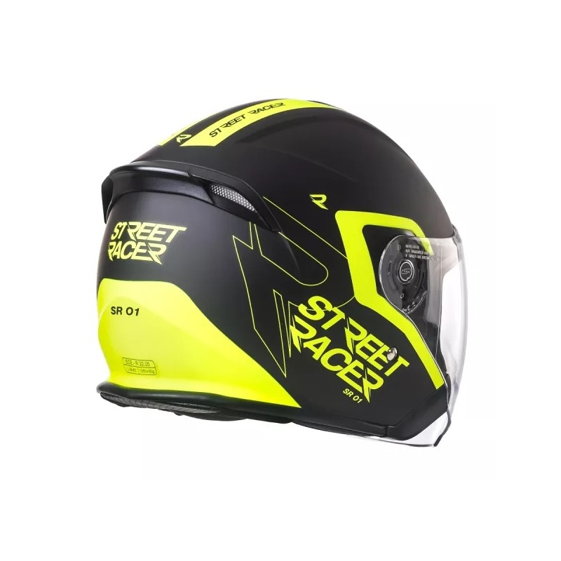Casco de moto abierto Street Racer SR 01 negro-amarillo fluo