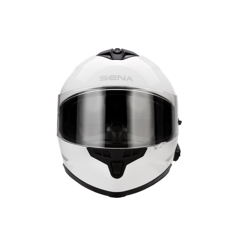 Casco de moto con auriculares SENA Outride blanco brillante