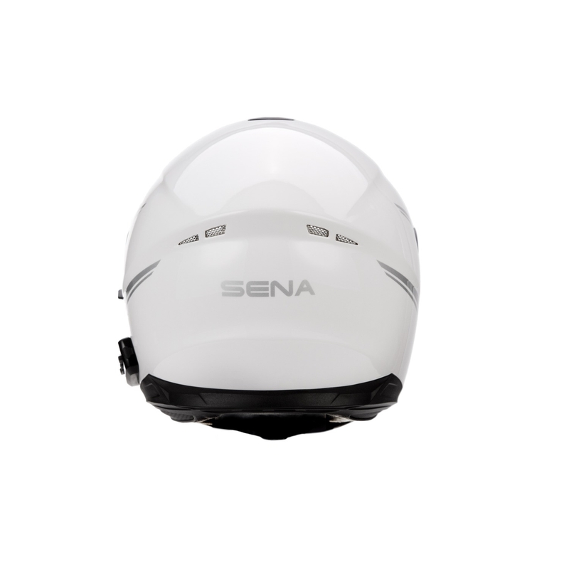 Casco de moto con auriculares SENA Outride blanco brillante