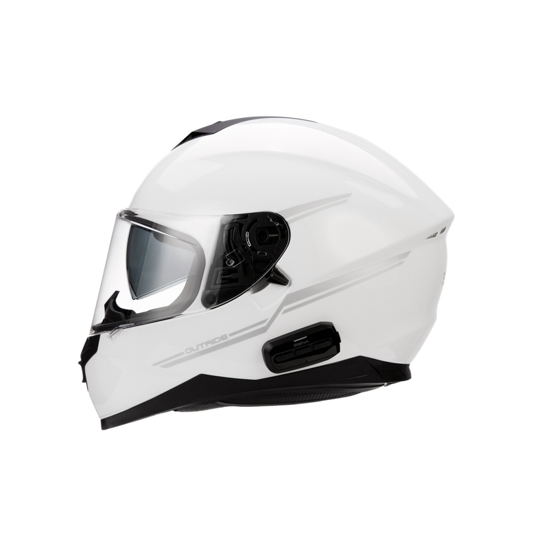 Casco de moto con auriculares SENA Outride blanco brillante