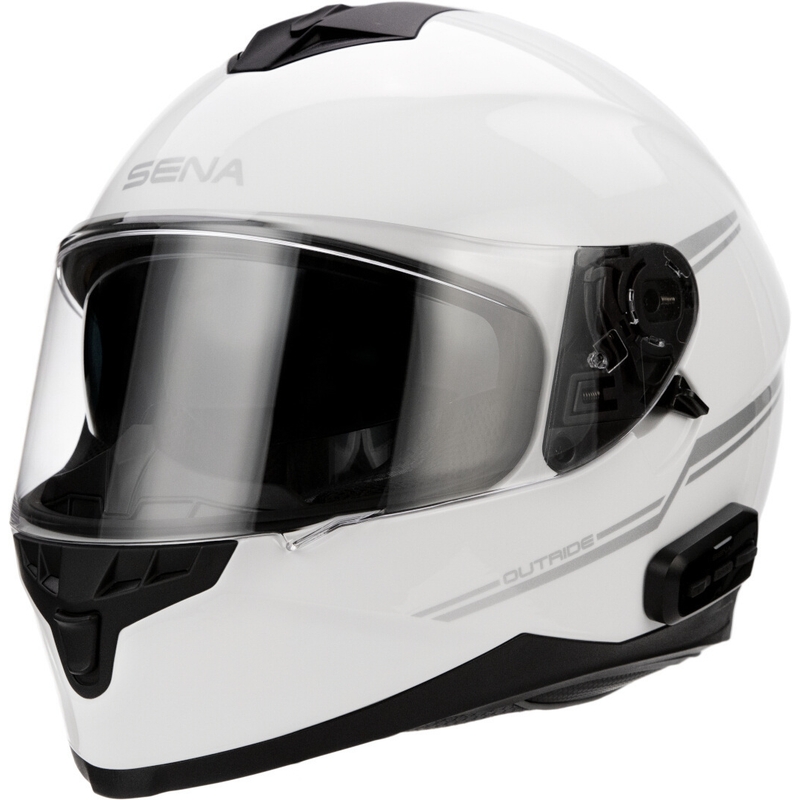 Casco de moto con auriculares SENA Outride blanco brillante