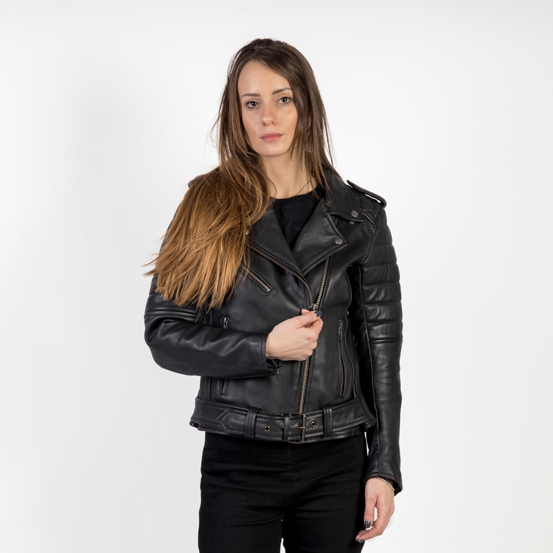 Chaqueta de moto negra Ozone Ramones Modern para mujer liquidación