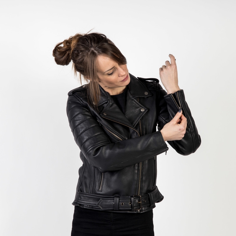 Chaqueta de moto negra Ozone Ramones Modern para mujer liquidación