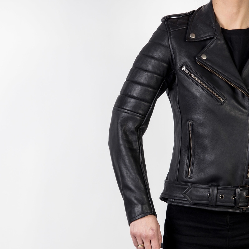 Chaqueta de moto negra Ozone Ramones Modern para mujer liquidación
