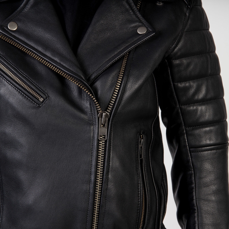 Chaqueta de moto negra Ozone Ramones Modern para mujer liquidación