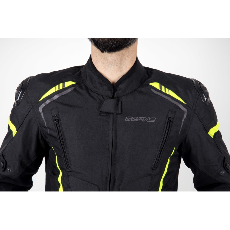 Chaqueta de moto Ozone Pulse negro-amarillo fluorescente