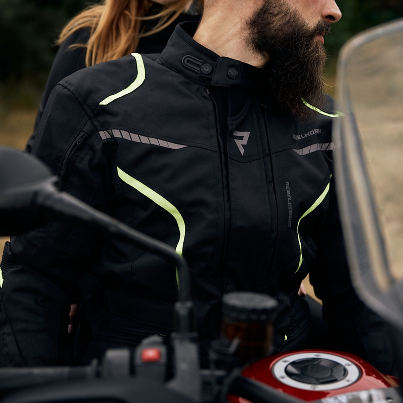 Chaqueta de moto Rebelhorn Hiker III negro-amarillo fluo