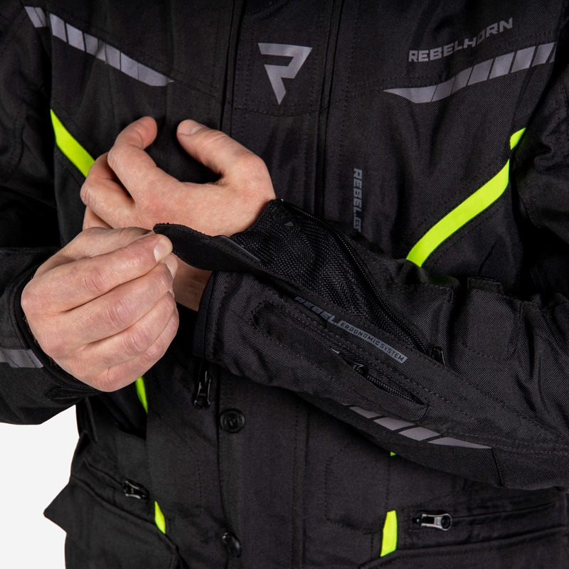 Chaqueta de moto Rebelhorn Hiker III negro-amarillo fluo