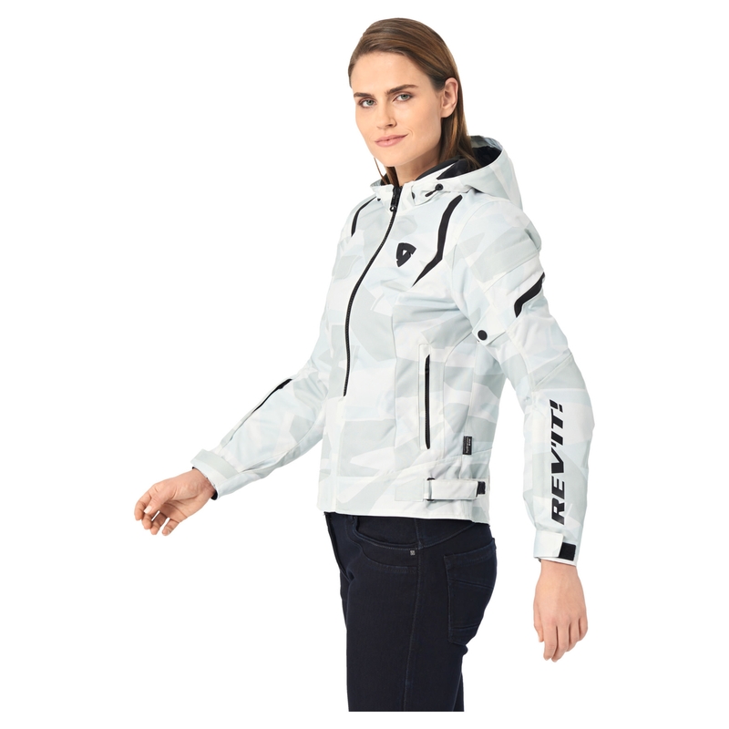 Chaqueta de moto Revit Flare 2 para mujer gris y blanca