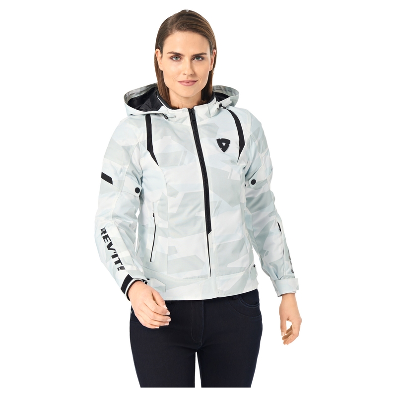 Chaqueta de moto Revit Flare 2 para mujer gris y blanca