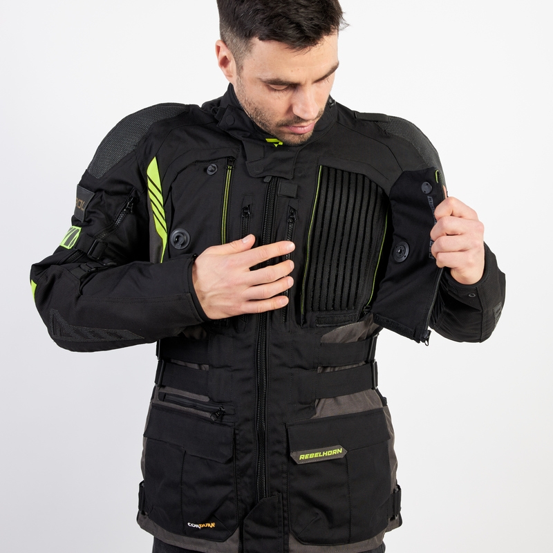 Chaqueta de moto Rebelhorn Patrol negro-gris-amarillo fluo