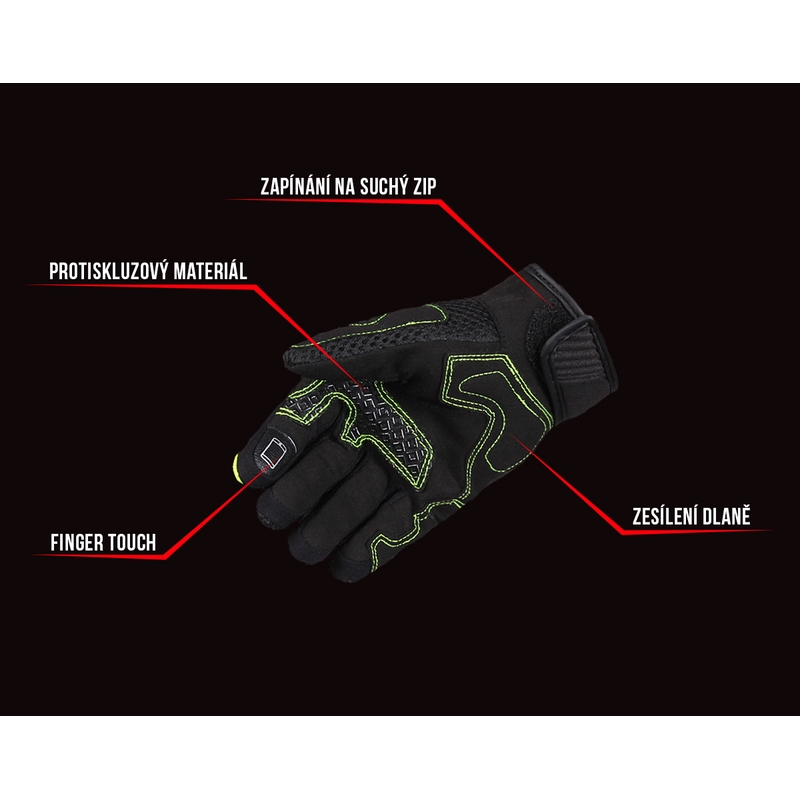 Guantes de moto para mujer Street Racer Stunt negro-amarillo fluo