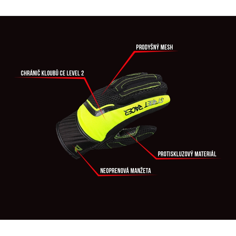 Guantes de moto para mujer Street Racer Stunt negro-amarillo fluo