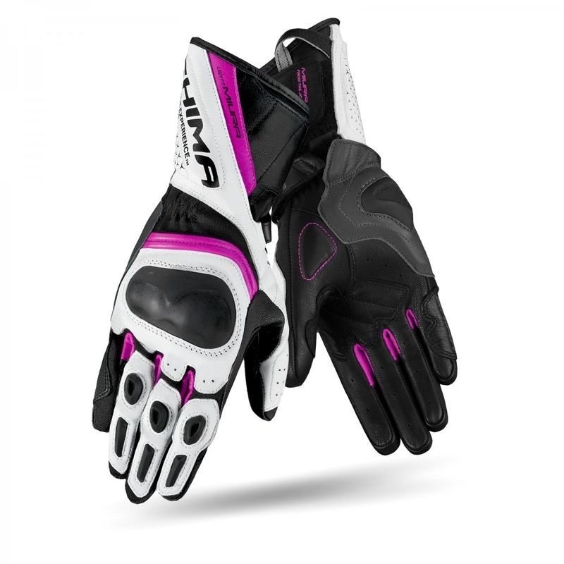 Guantes de moto Shima Miura para mujer en blanco, negro y rosa liquidación
